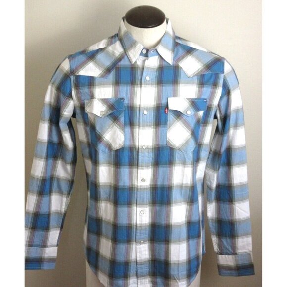 Levi's Men's The Western Snap Front Plaid Blue Purple Cotton Shirt Classic NWT - Picture 1 of 8